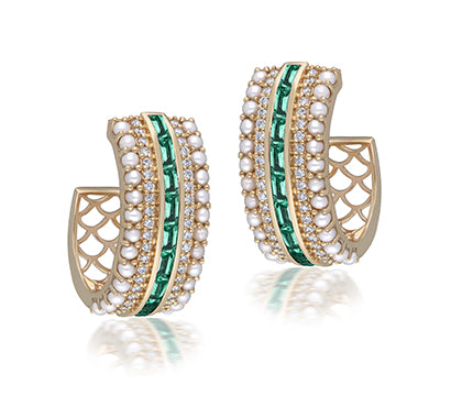 Pearl,diamond and Emerald earrings